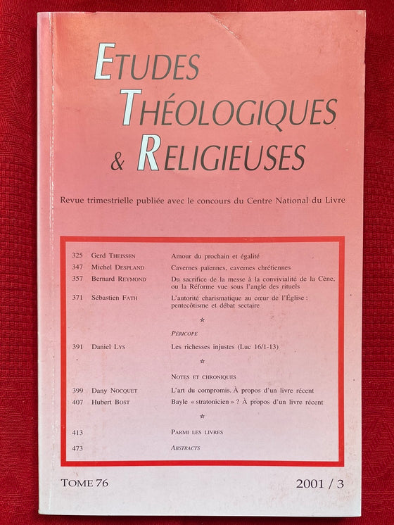 Etudes Théologiques et Religieuses 2001/3