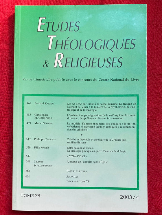 Etudes Théologiques et Religieuses 2003/4