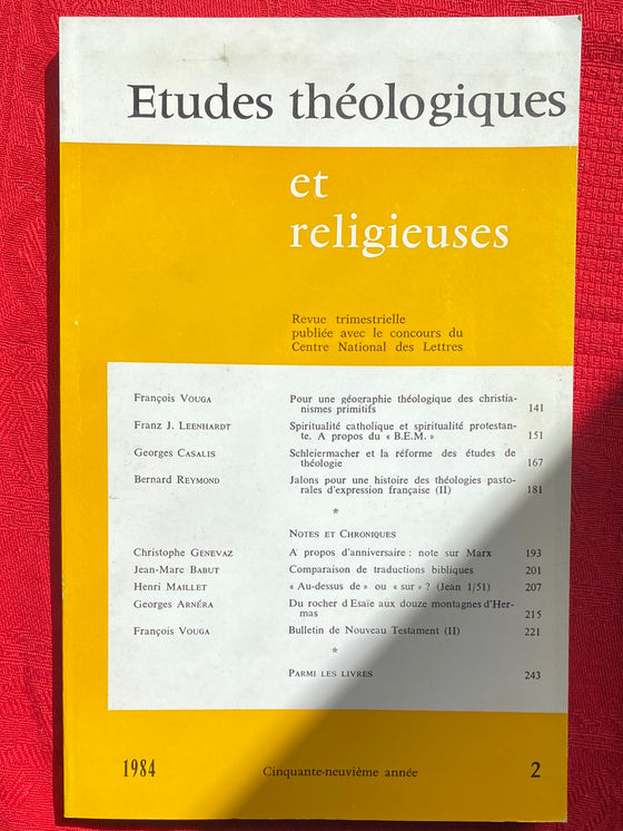 Etudes Théologiques et Religieuses 1984/2