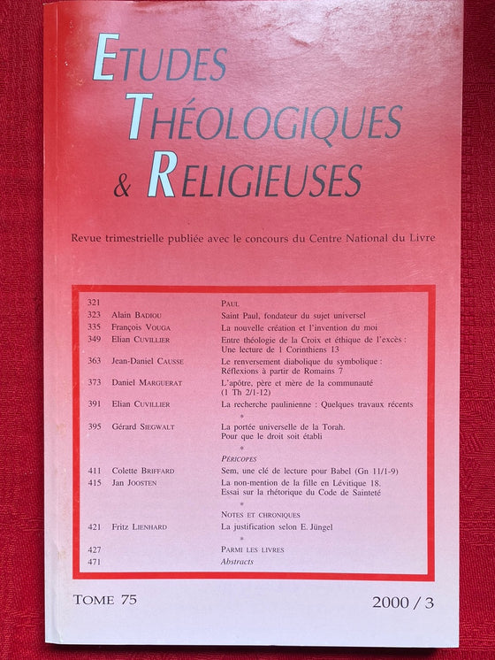 Etudes Théologiques et Religieuses 2000/3