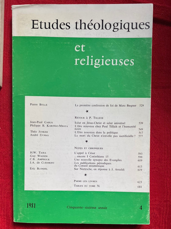 Etudes Théologiques et Religieuses 1981/4