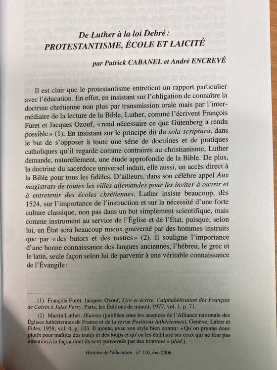 Les protestants, l'école et la laïcité: XVIIIe-XXe siècles