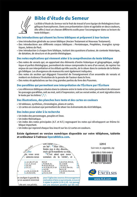 Bible d’étude Semeur noire cuir tranche argentée zip