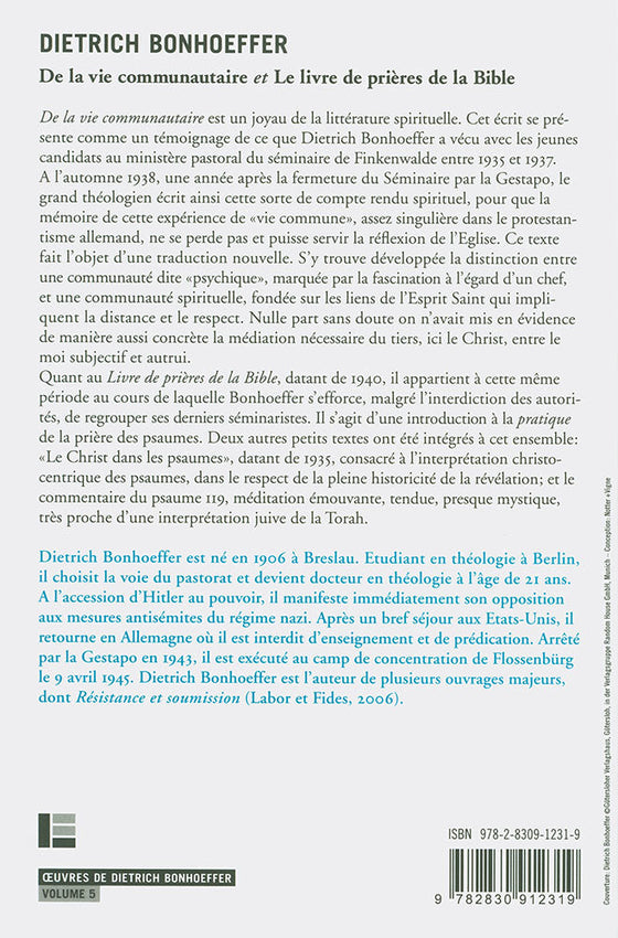 De la vie communautaire et Le livre de prières de la Bible