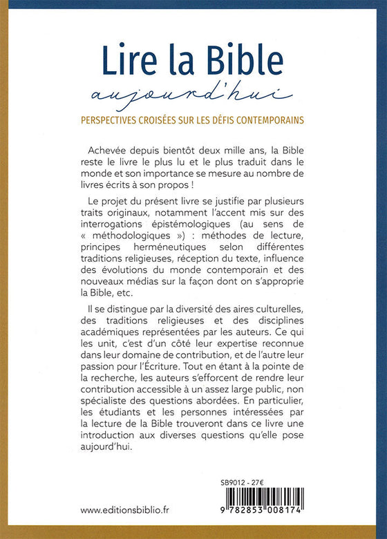 Lire la Bible aujourd'hui