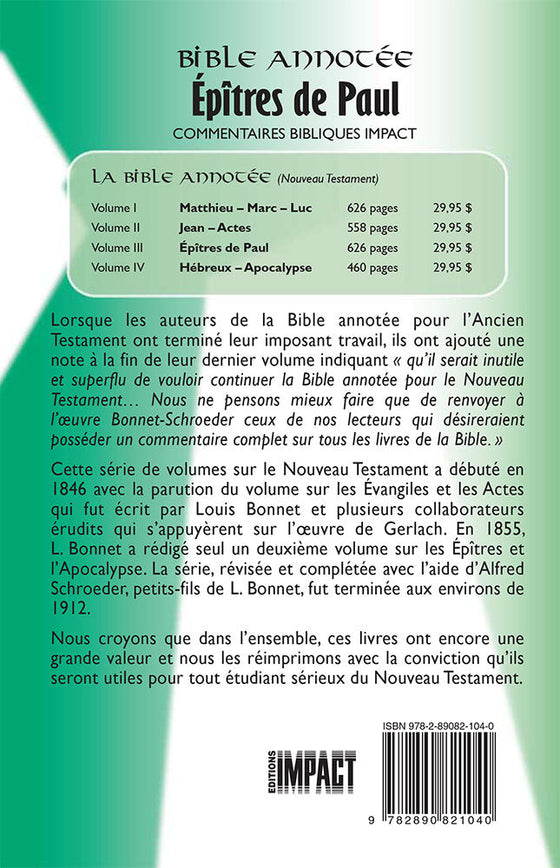 Bible annotée NT 3. Épîtres de Paul
