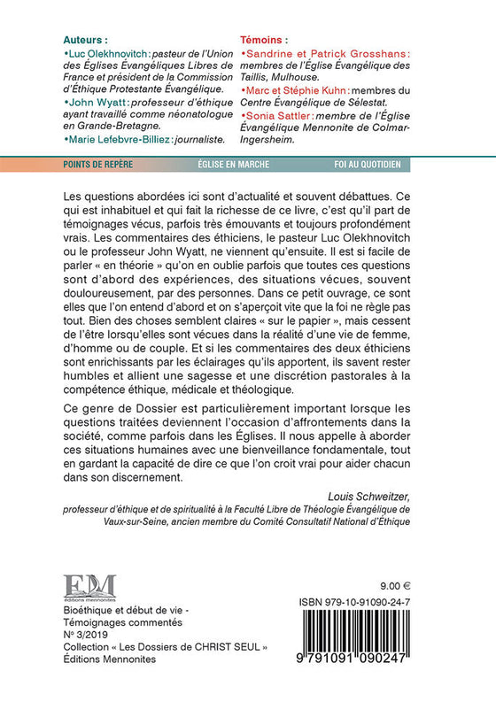 Bioéthique et début de vie, témoignages commentés