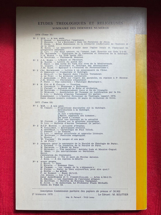 Etudes Théologiques et Religieuses 1978/2