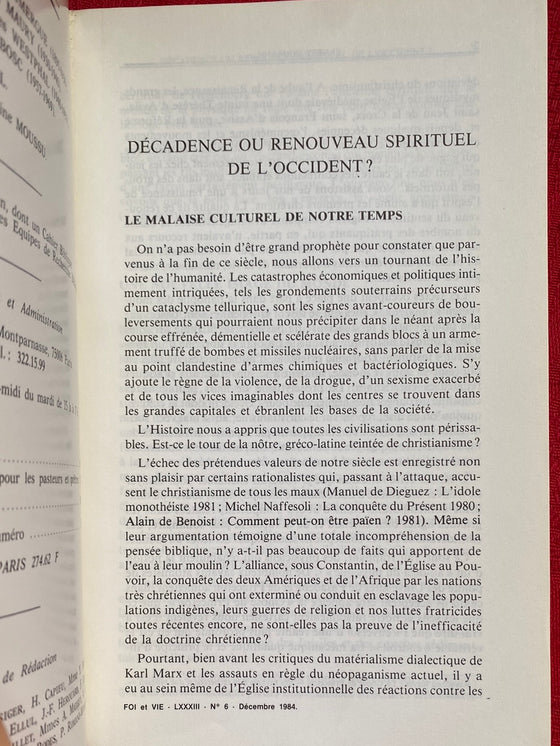 Foi et Vie 6 Décembre 1984