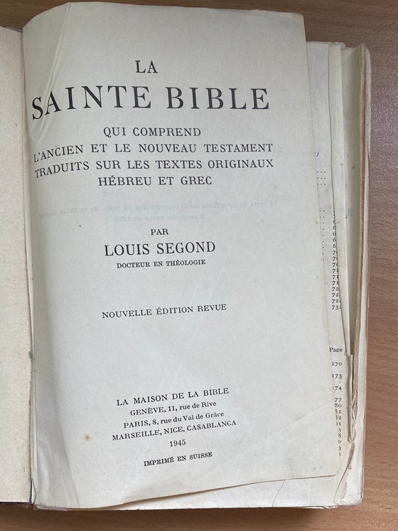 La Sainte Bible Louis Segond 1945 (abîmé)