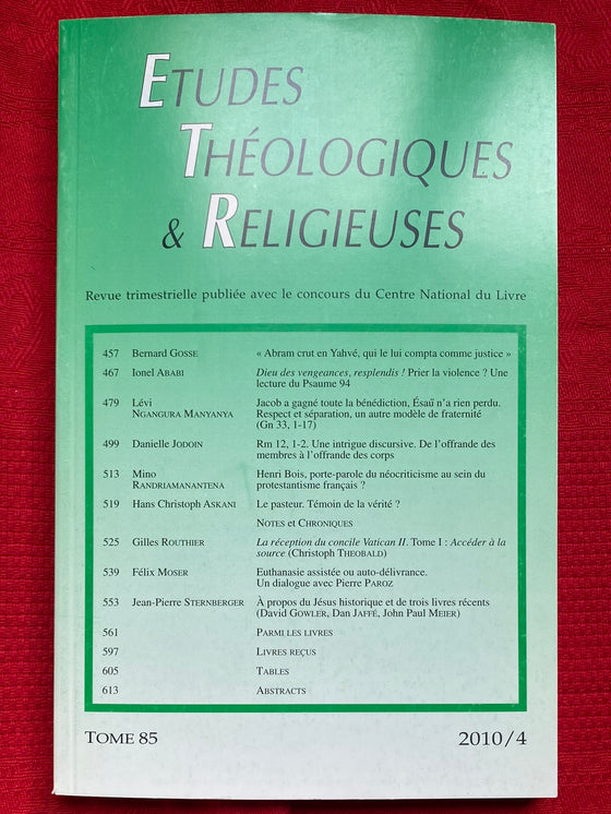 Etudes Théologiques et Religieuses 2010/4