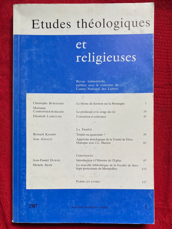 Etudes Théologiques et Religieuses 1987/1