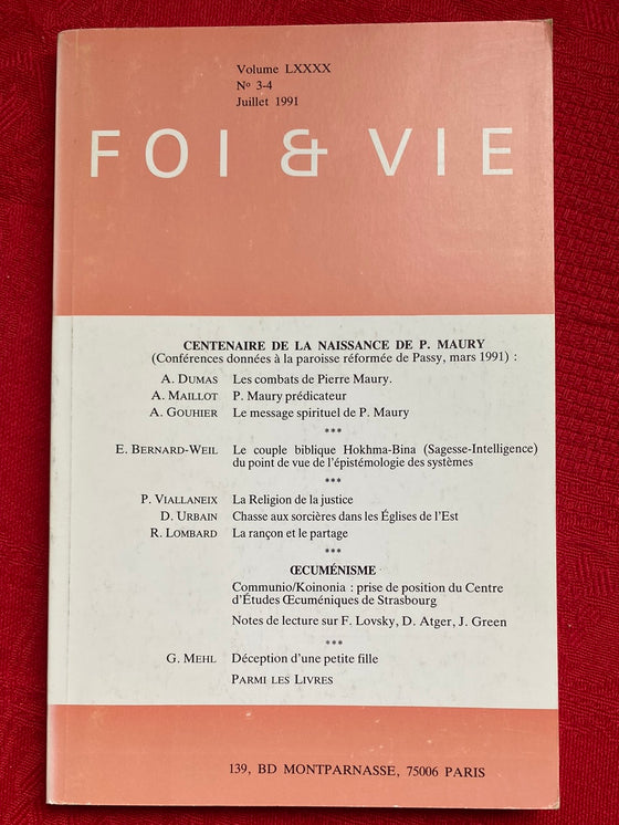 Foi et Vie 3-4 Juillet 1991