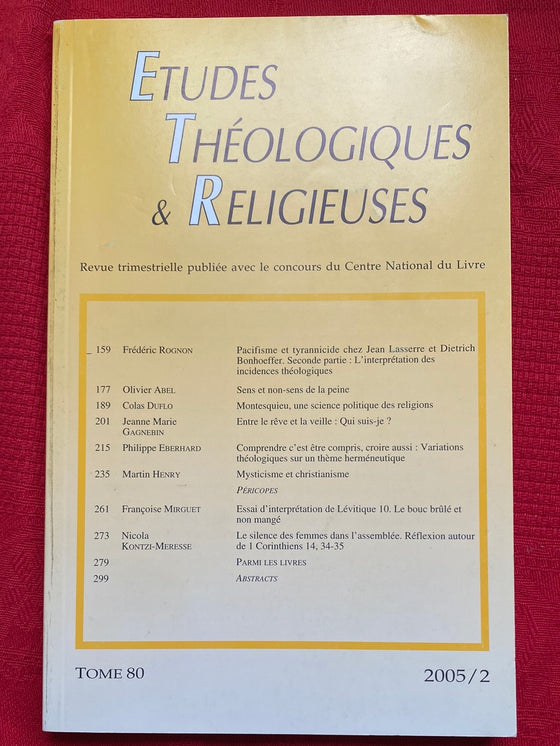Etudes Théologiques et Religieuses 2005/2
