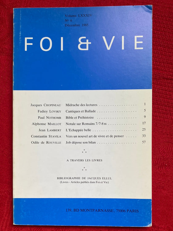 Foi et Vie 6 Décembre 1985