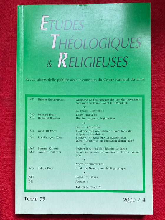 Etudes Théologiques et Religieuses 2000/4