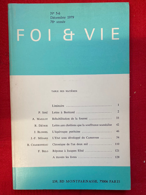 Foi et Vie 5-6 Décembre 1979