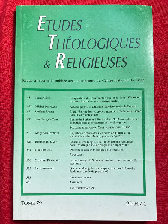 Etudes Théologiques et Religieuses 2004/4