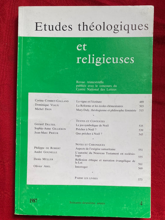 Etudes Théologiques et Religieuses 1987/4