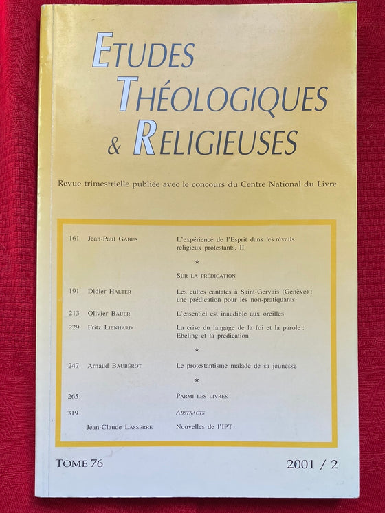Etudes Théologiques et Religieuses 2001/2