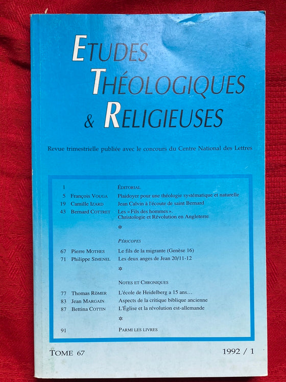 Etudes Théologiques et Religieuses 1992/1