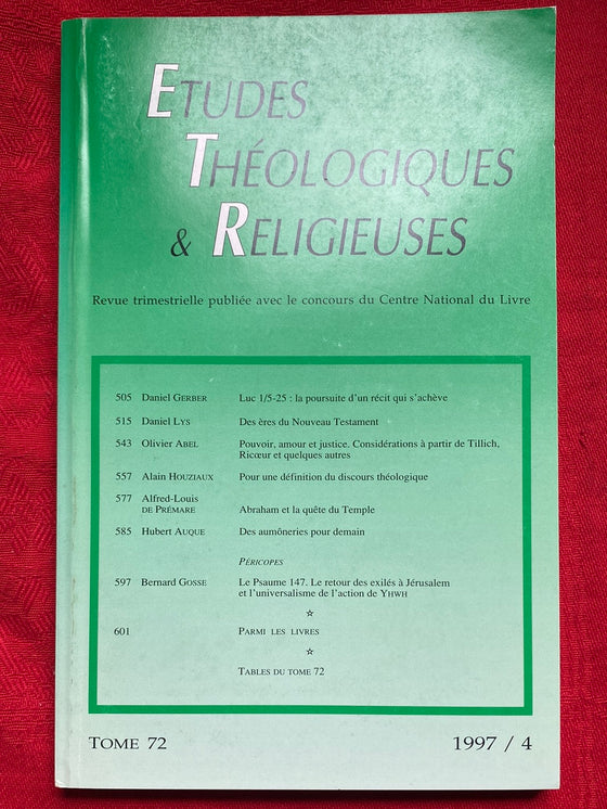 Etudes Théologiques et Religieuses 1997/4