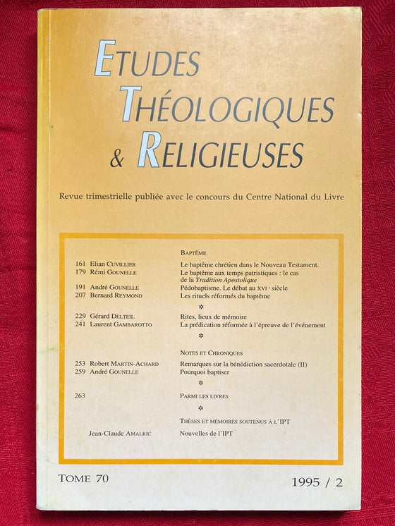 Etudes Théologiques et Religieuses 1995/2