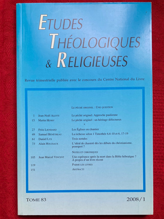 Etudes Théologiques et Religieuses 2008/1
