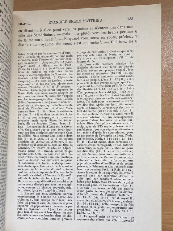 Bible annotée NT 1. Matthieu, Marc, Luc (quelques pages décollées)