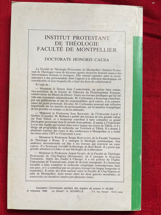 Etudes Théologiques et Religieuses 1989/4