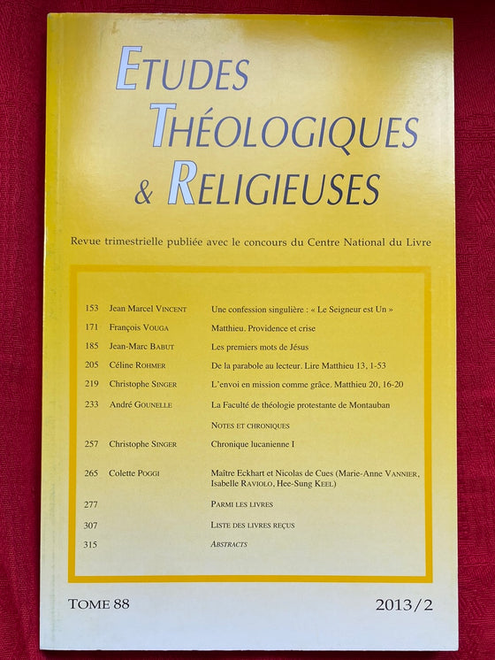 Etudes Théologiques et Religieuses 2013/2