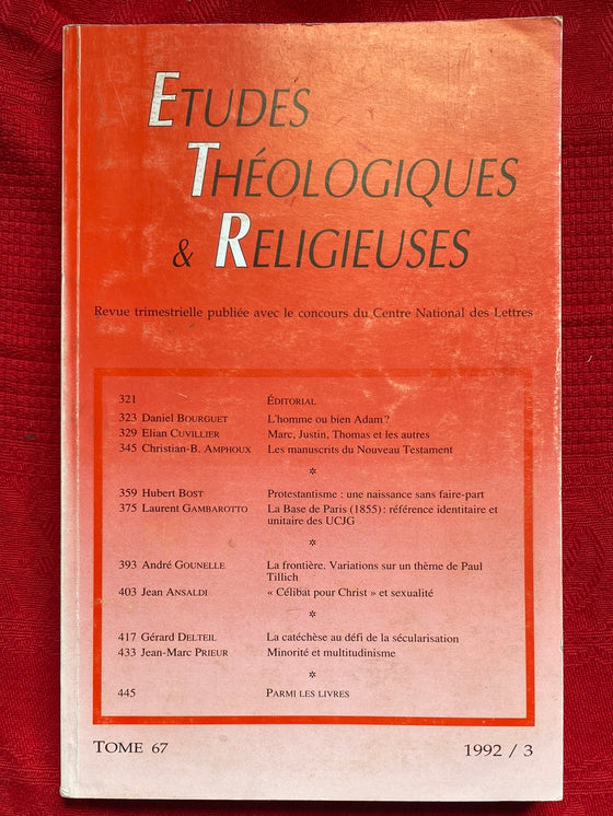 Etudes Théologiques et Religieuses 1992/3