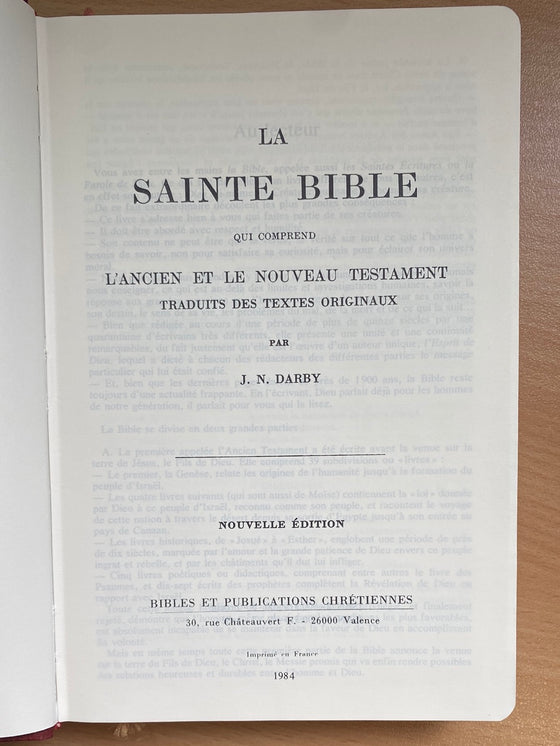 La Sainte Bible Darby 1984