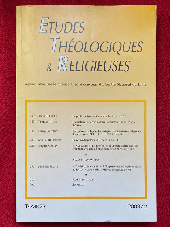 Etudes Théologiques et Religieuses 2003/2