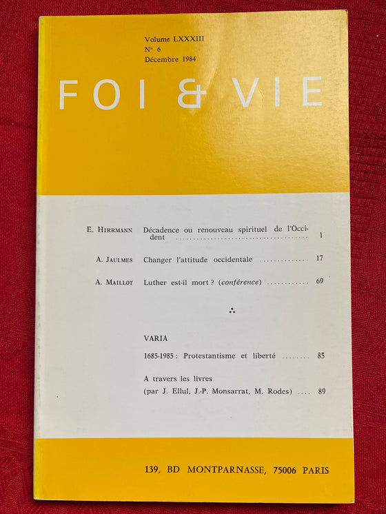 Foi et Vie 6 Décembre 1984