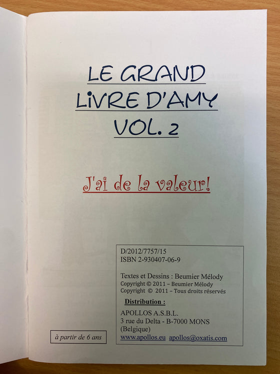 Le Grand Livre d'Amy ! J'ai de la valeur