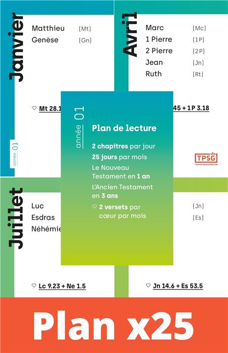 Plan de lecture biblique TPSG - Année 1 - Pack pour 25 personnes