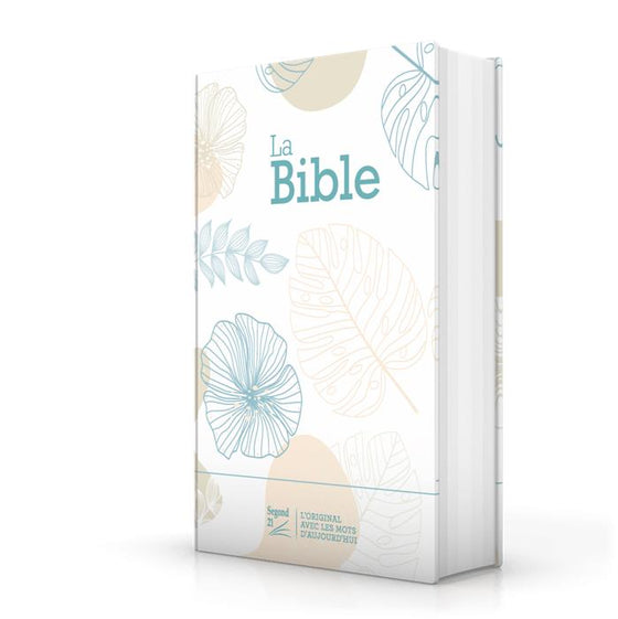 Bible Segond 21 compacte premium Blanche rigide toilée matelassée motif feuilles beige