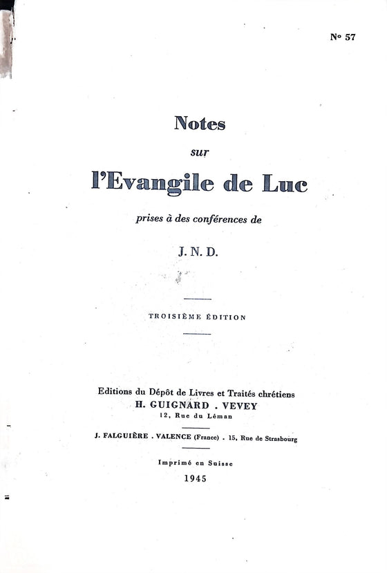 Notes sur l'Evangile de Luc