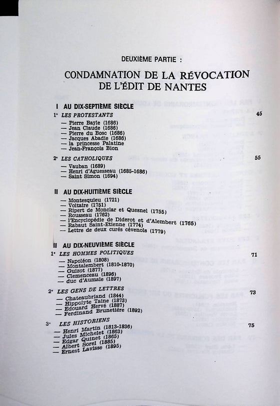 Eloge et Condamnation de la Révocation de l'Edit de Nantes