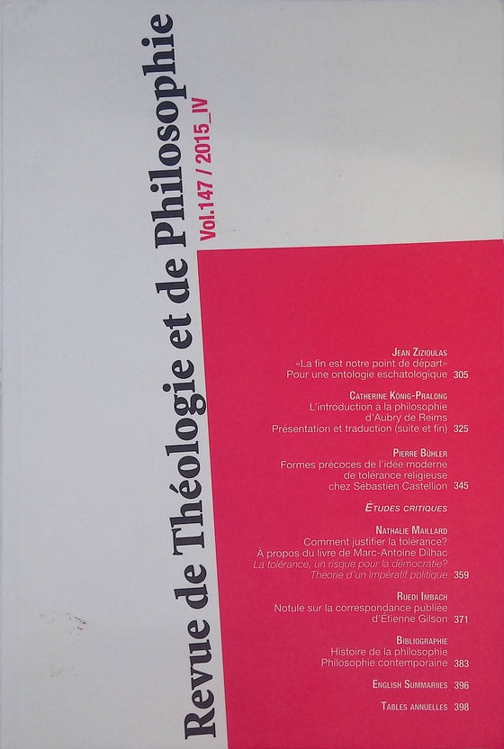 Revue de Théologie et de Philosophie Vol.147/2015_IV