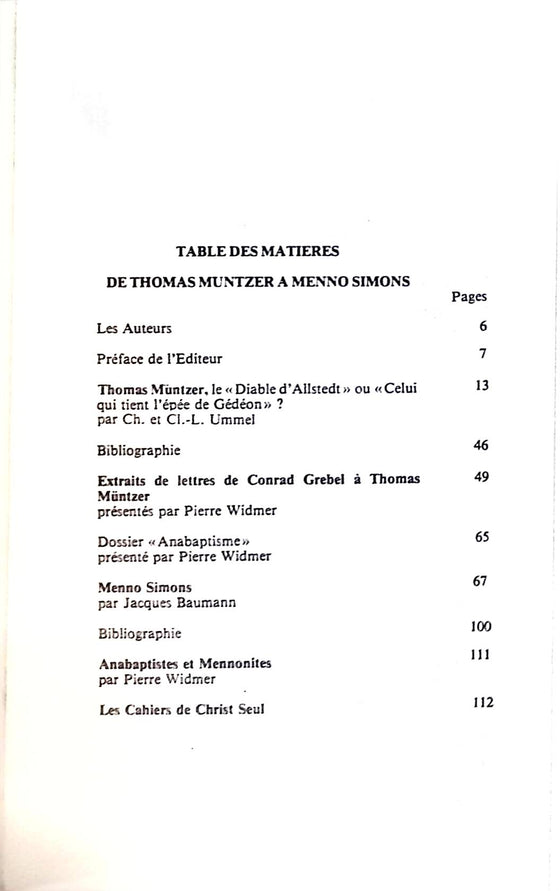 De Thomas Müntzer à Menno Simons