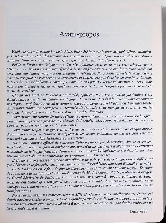 La Bible Osty (Traduction du chanoine Osty)