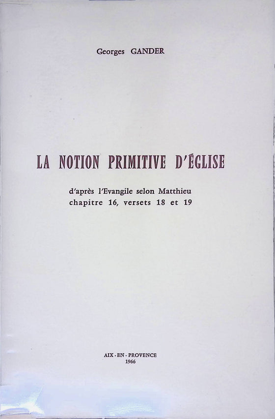 La notion primitive d'église