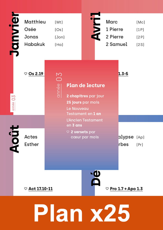 Plan de lecture biblique TPSG - Année 3 - Pack pour 25 personnes