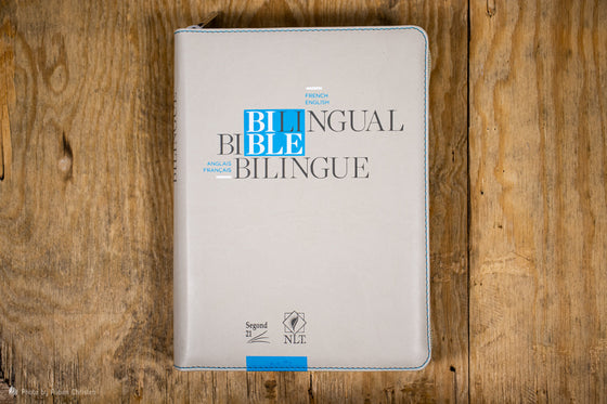 Bible bilingue anglais-français NLT-Segond 21 Beige semi-rigide Tranche blanche avec zip