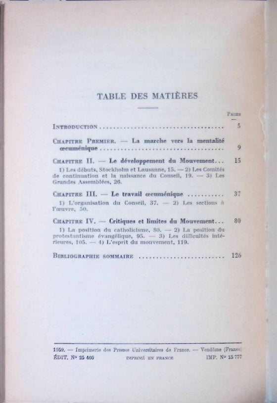 Le mouvement oecuménique - que sais-je ?