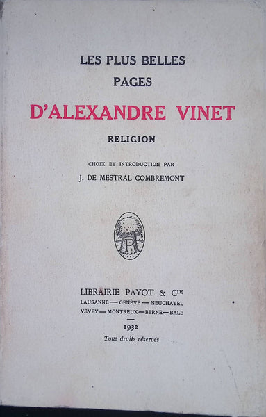 Les plus belles pages d'Alexandre Vinet : Religion – ChezCarpus.com