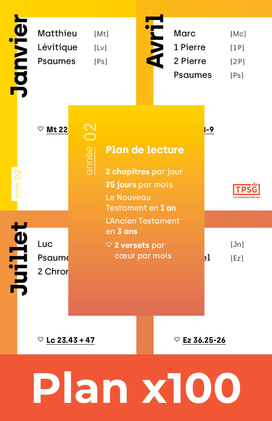 Plan de lecture biblique TPSG - Année 2 - Pack pour 25 personnes