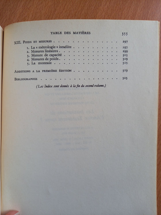 Les institutions de l'Ancien Testament Vol. 1 (catholique)